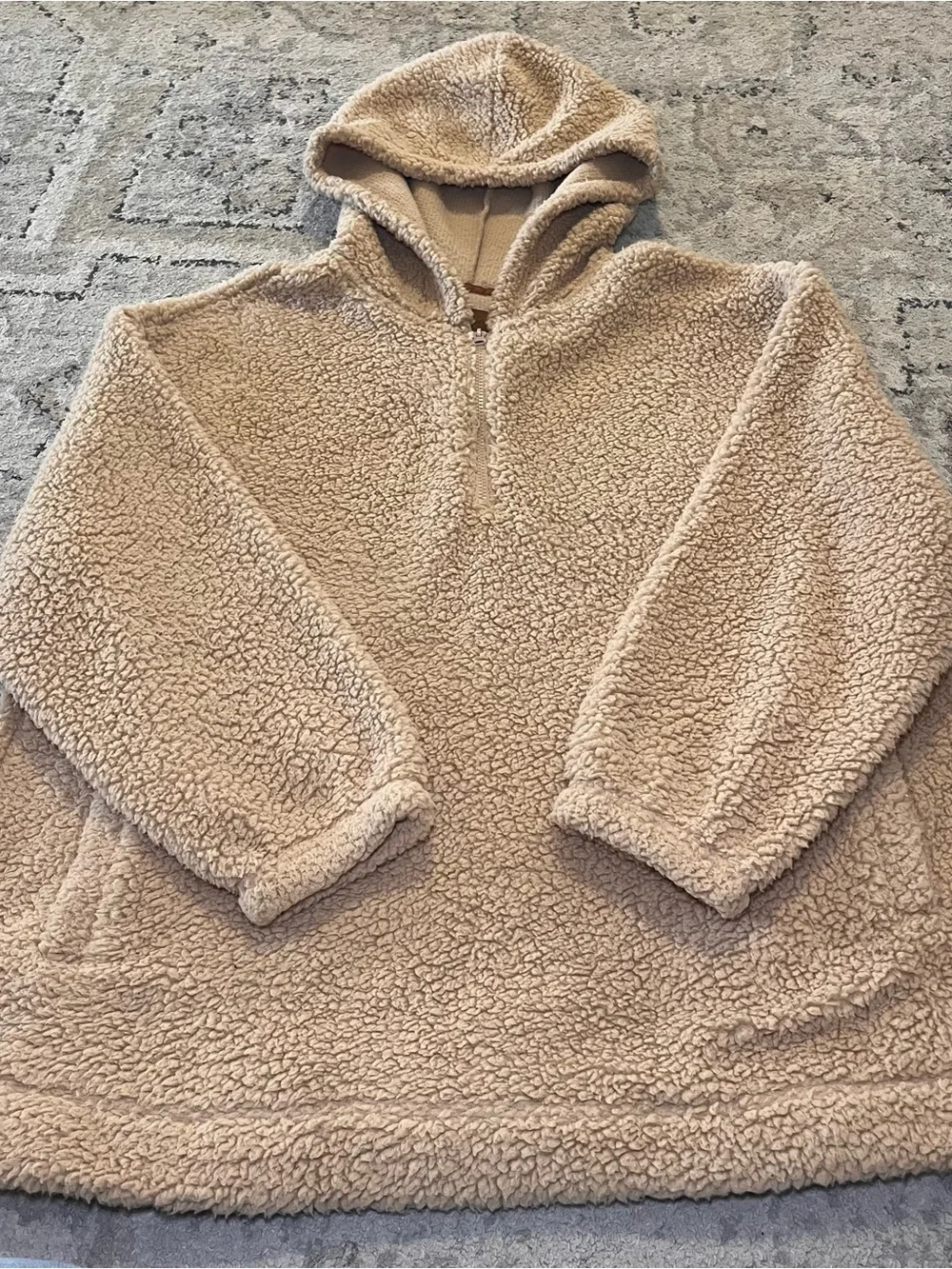 Koolaburra by UGG oversized Hooded Sherpa Pullover Sweater Tan Women 2X 1/4‎ Zip